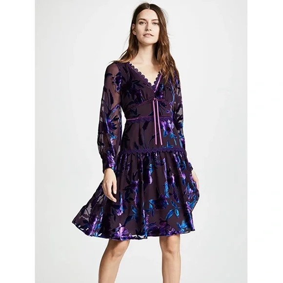 Marchesa Notte Purple Sheer Floral Dress | Wedding Guest / Cocktail - Picture 2 of 9